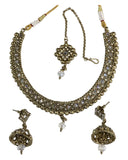 Clear Stone - Small - Antique Gold Finish Necklace Set with Earrings - DAJ533  C 0724