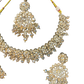 Crystal / Neutral - Large Size Antique Gold Finish Necklace Set with Earrings & Head Piece - JIG111 04Cp26