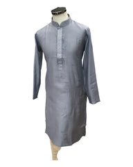 Light Grey - Cotton Silky Self Brocade Mens Kurta Set - Sangeet Mehendi Haldi - KCS1003 KK 1123