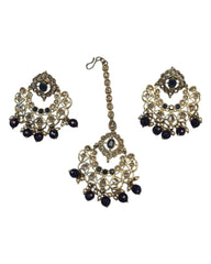 Navy Blue - Large Size Antique Gold Finish Necklace Set with Earrings - AV7787  11KK24