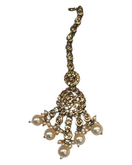 Gold - Large Size Antique Gold Finish Necklace Set with Earrings - JIG49  11H24