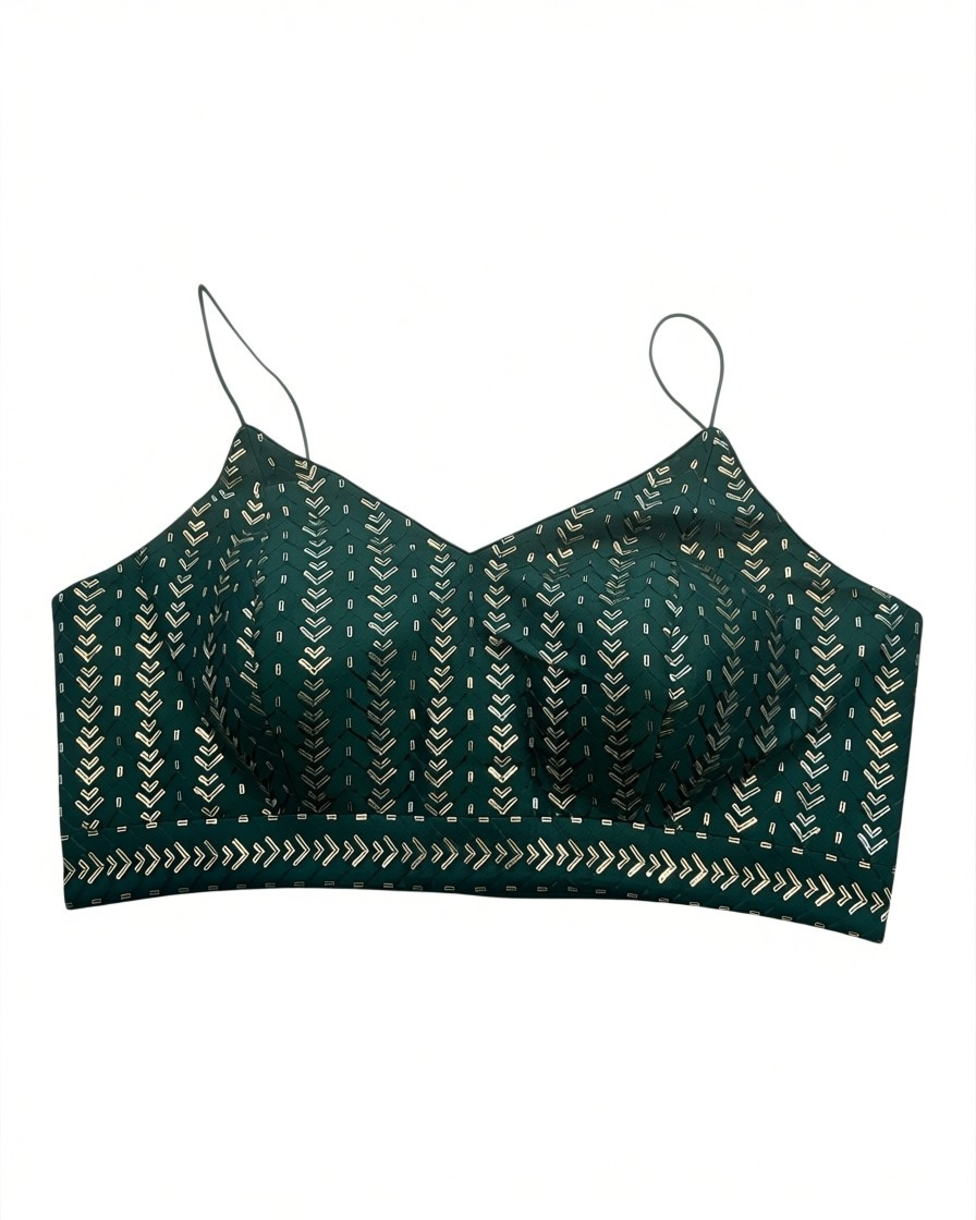 36" / UK 10 - Dark / Bottle Green - Sequins Work Strap Saree Blouse with cups - UK Stock - Quick Delivery - RNK - R780 -KK