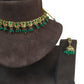 Green - Small Size Antique Gold Finish Necklace Set with Earrings - VJY401  A 0424