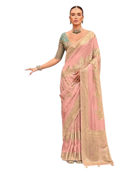 Coral - Handloom  - Chiffon Banarasi Saree with Blouse Piece - JOH1603 10TY25
