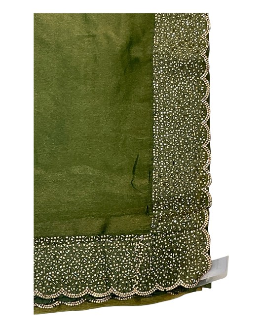 Mehndi Green - Classic Saree with Stone Work Border and Blouse Piece - UK stock - 24hr Dispatch - RS2538 VP