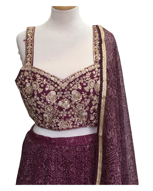 SALE - Size 14 / 40" Bust - Wine - Ready Made Lehenga Set - UK Stock - 24h Dispatch - KTC241104