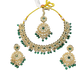 Green - Large Size Antique Gold Finish Necklace Set with Earrings & Head Piece - JIG111 04Cp26