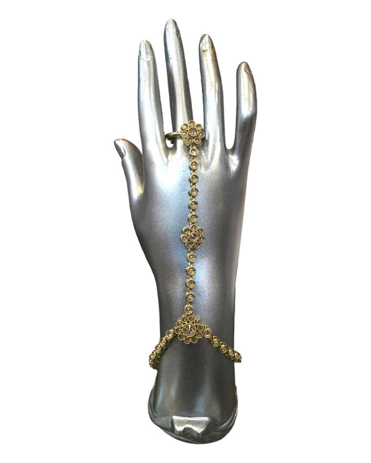 Gold - Antique Finish Panja / Indian Ladies Hand Accessory - Fashion Jewellery - Bollywood - Weddings - KAJ998 Tp 1023