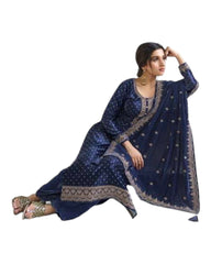 Navy Blue - Rajastahan Print Velvet Ladies Indian Salwar Suit with Dupatta - KK65672 TA 1023