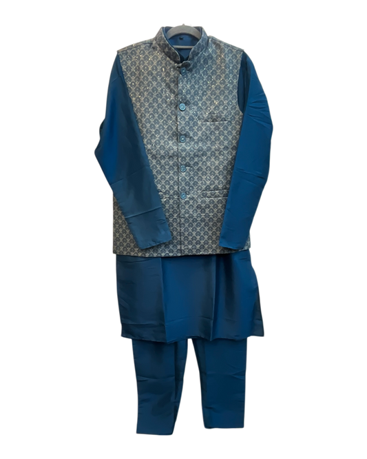 Teal Blue - Mens Indian Waistcoat & Kurta Set - UK Stock - 24 hr Dispatch - KCS4010 03VJ26