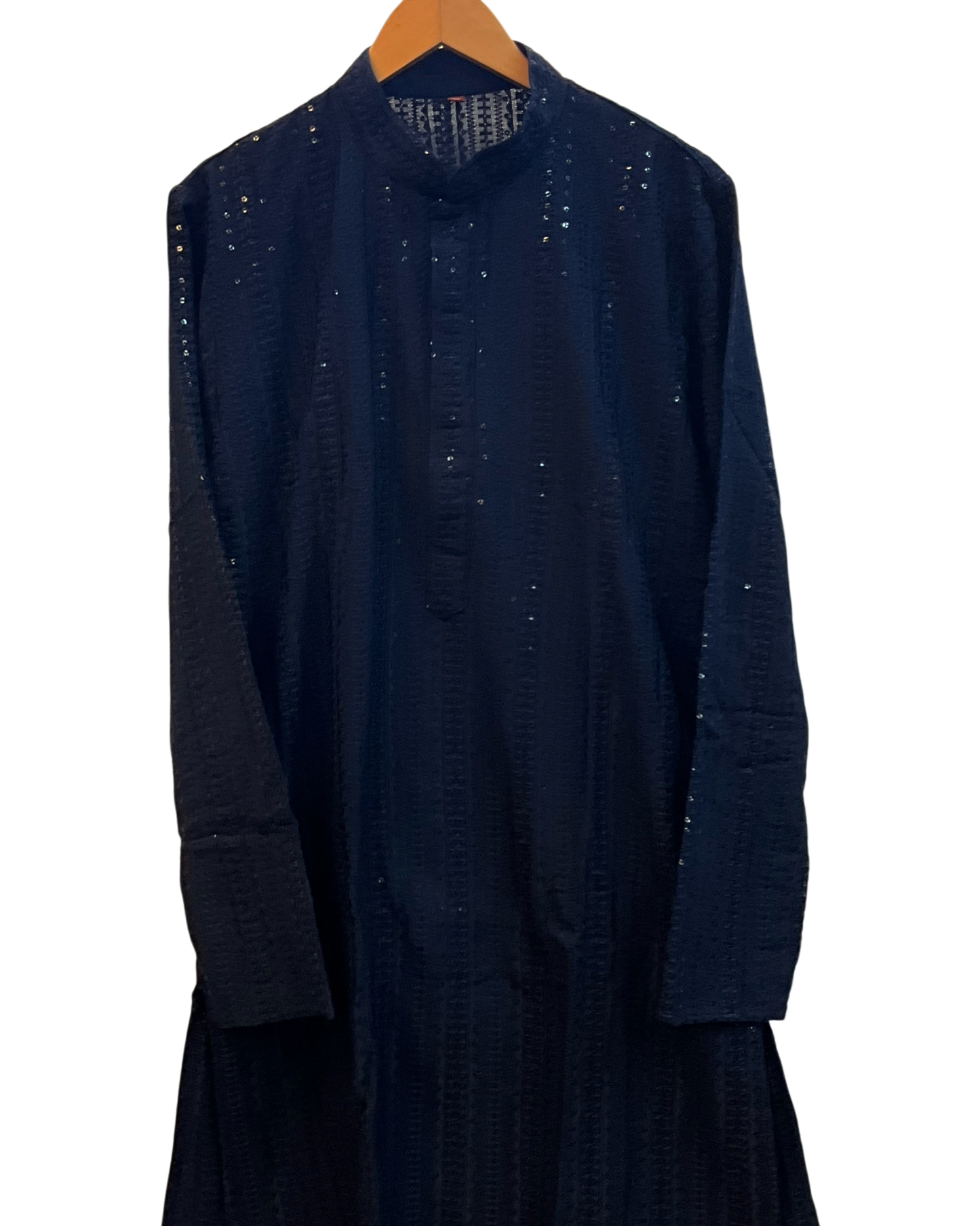 Navy Blue - Lucknawi Chikankari Chiffon Self Sequins Mens Indian Kurta set - Weddings / Walimas , Sangeet, Mehndi / Henna , Eid / Diwali - SHU2608 05KP26