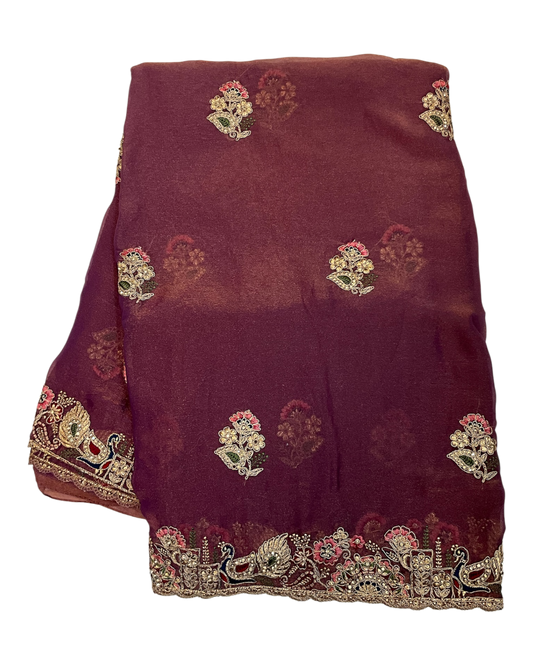 Dark Pink - Fancy Party Saree with Blouse Piece - UK stock - 24hr Dispatch - LTF904 07VV26