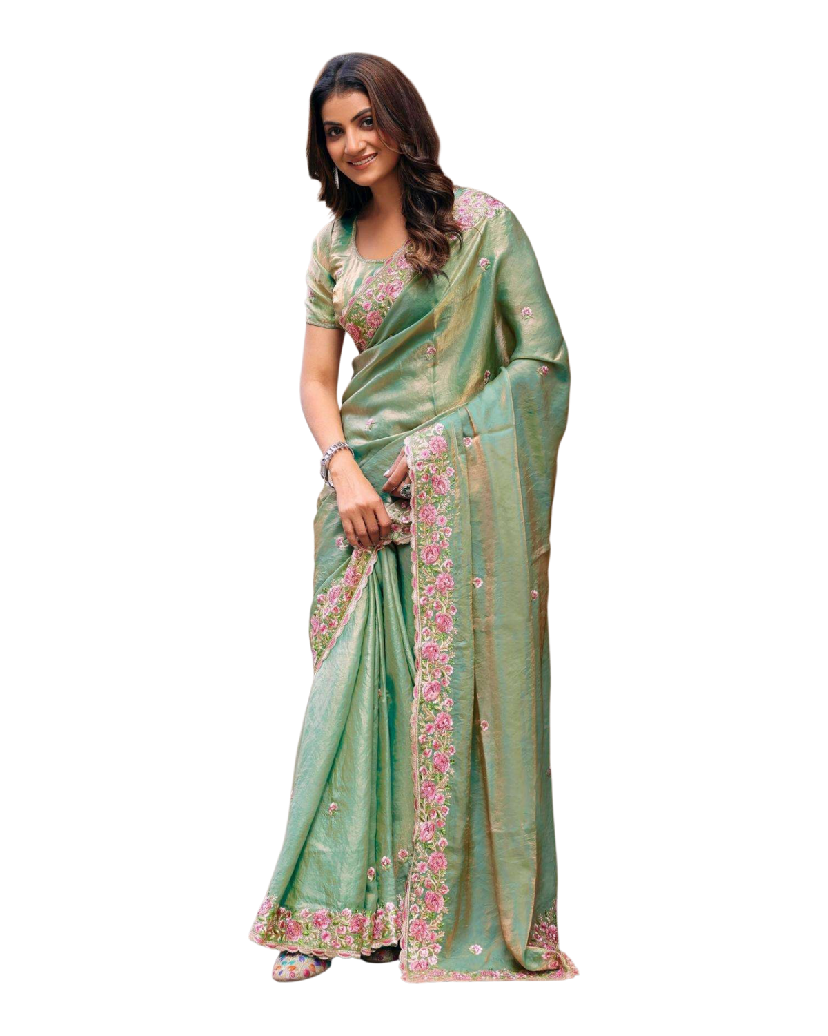 Mint Green - Fancy Party Saree with Blouse Piece - UK stock - 24hr Dispatch - LTF4605 07VY26