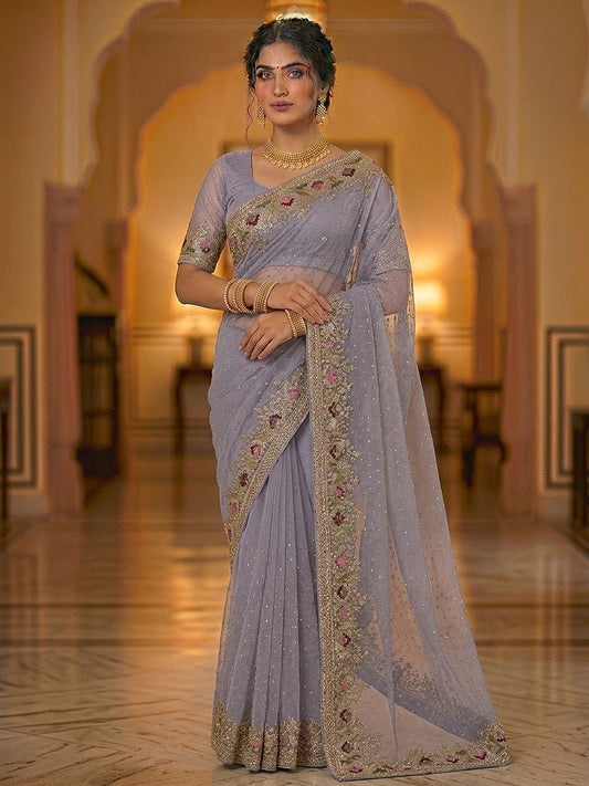 Lilac - Fancy Party Saree with Blouse Piece - UK stock - 24hr Dispatch - SP2618 VH
