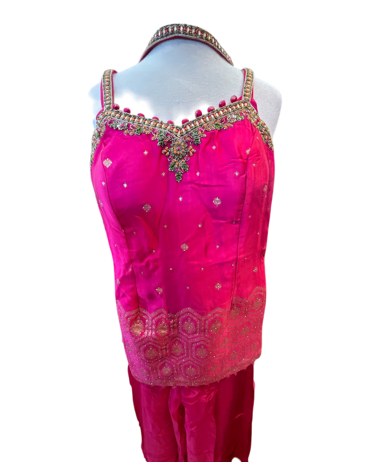 Size 12 (38") - Fuchsia / Magenta - Designer Ladies Medium Spaghetti Top Palazzo Trousers Suit - VMK Joshita JP