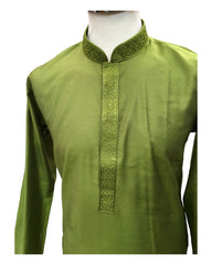 Henna / Mehendi Green - Cotton Silky Self Brocade Mens Kurta Set - Sangeet Mehendi Haldi - KCS1003 KK 1123
