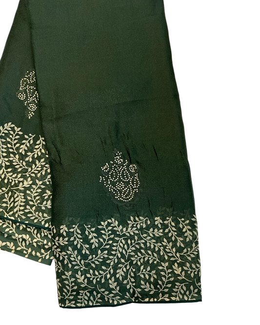 Bottle Green - Chiffon Printed Saree with Blouse Piece - UK stock - 24hr Dispatch - LTF102 07KT26