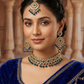 Blue - Large Size Antique Gold Finish Necklace Set with Earrings & Head Piece - JIG111 04Cp26