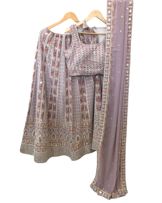 Lilac-  Chiffon Lucknow Lehenga Set - UK Stock - 24h Dispatch - AF2326 TP 0523