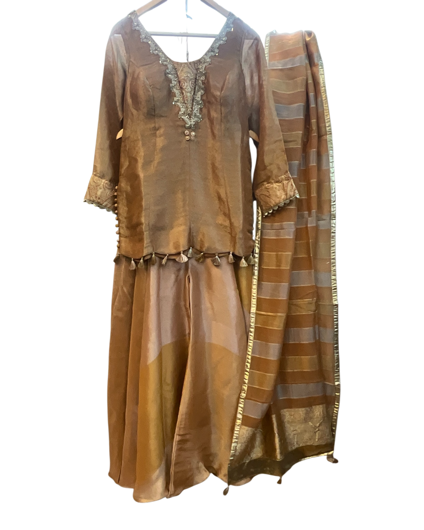 Size 12 (38") - Golden / Mustard Yellow - Designer Ladies Medium Top Palazzo Trousers Suit - VMK URSHITA RY