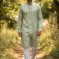 Light Green / Pista - Soft Cotton Mens Kurta Set with Neck Thread Embroidery- Sangeet Mehendi Haldi - KCS1038 03KT26