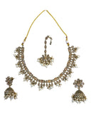 Gold / Neutral - Antique Gold Finish Necklace & Earrings Set - Bollywood - Weddings - KAJ1014 11KV24