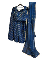 Petrol Blue -  Dupion Silk Lehenga Set - Size UK 12 (38