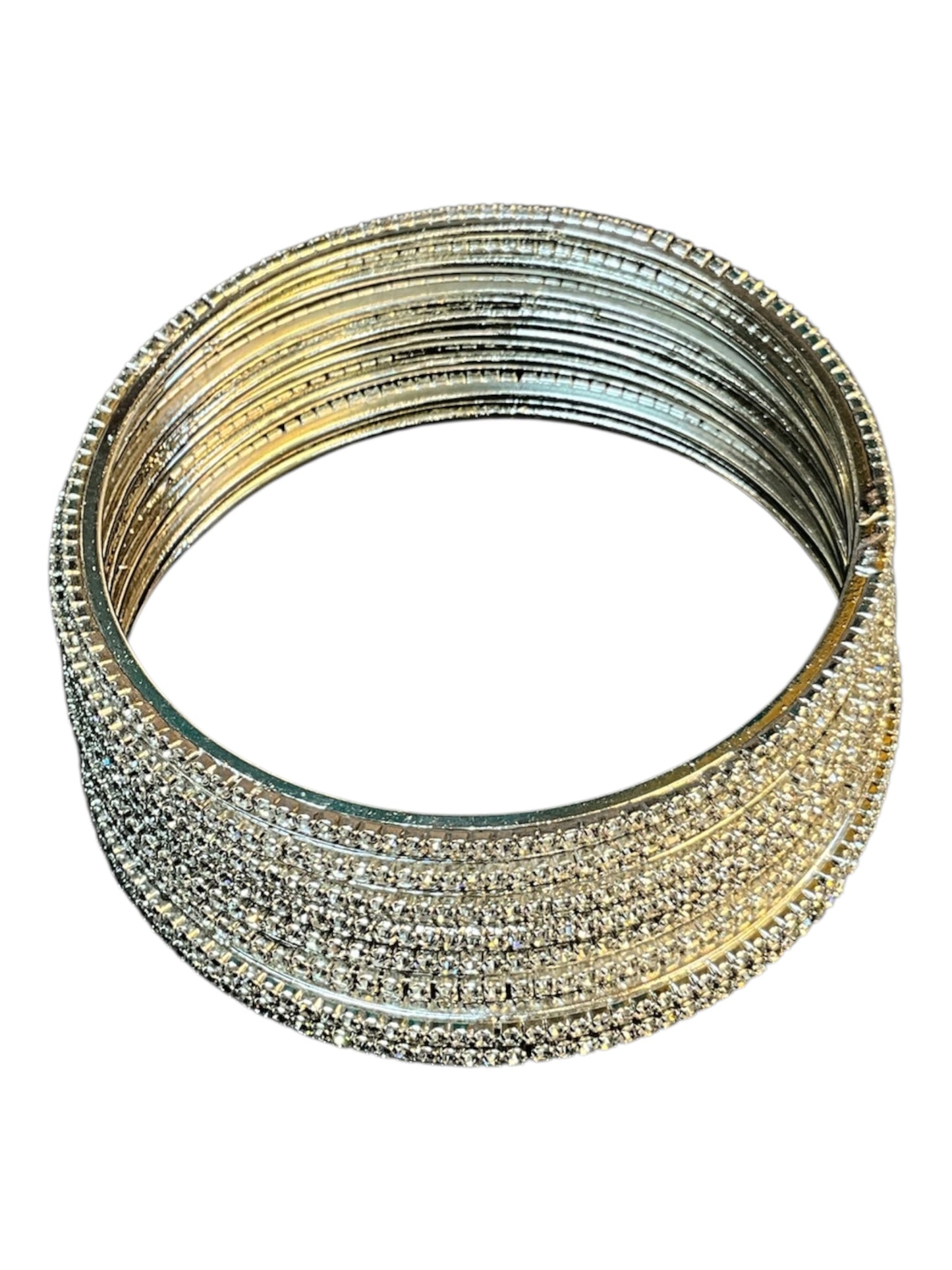 Clear / White Stones Silver Finish - Set of 8 Diamante Stone Bangles -  M to XXL - HAN2602 07Ka26