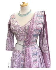 Pastel Lilac - Delicately Embroidered Chiffon Designer Lehenga Set - UK 12-16 - UK Stock - 24h Dispatch - NE2404 CP 0724