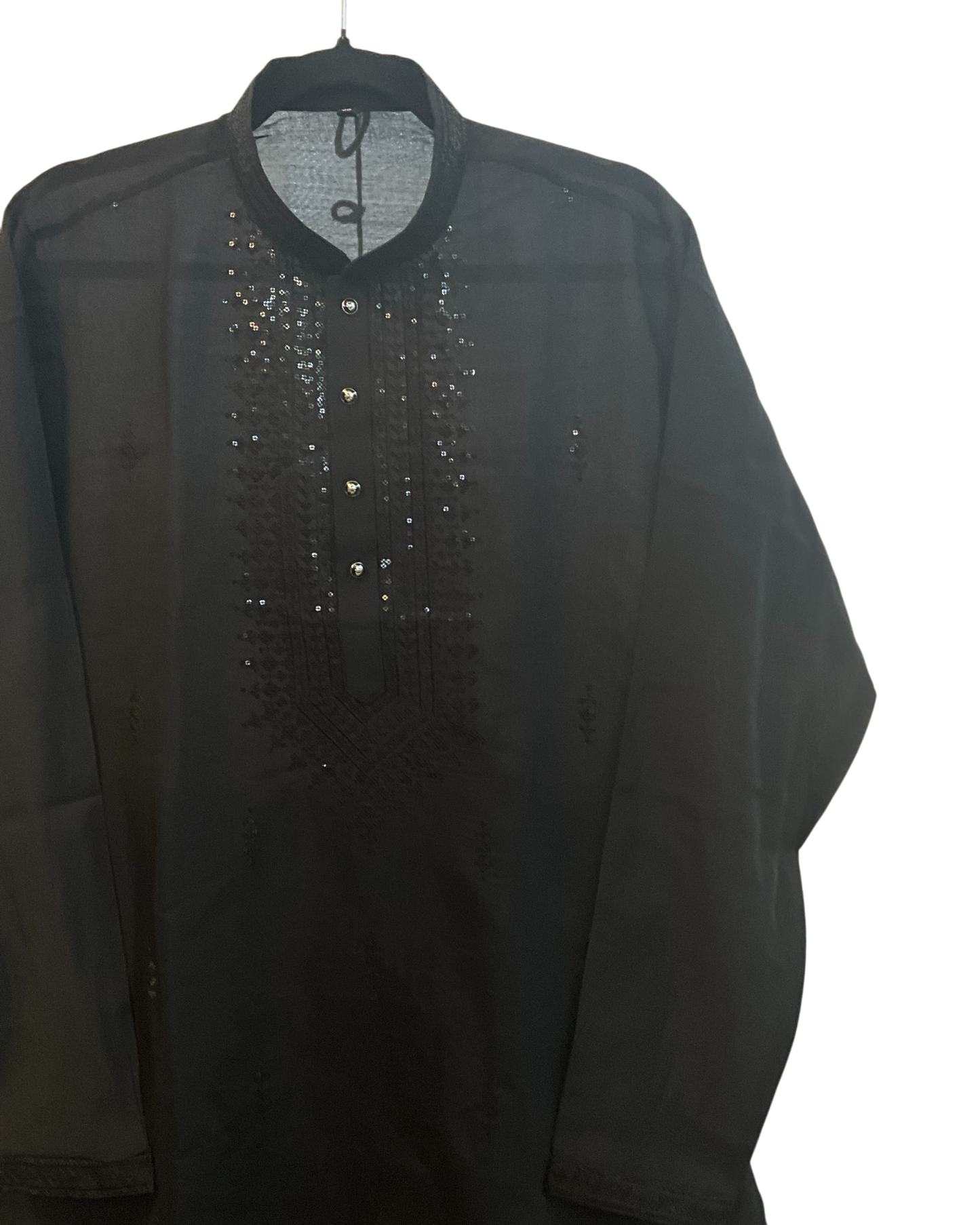 Black - Soft Cotton Infused Mens Kurta Set with Rich Sequins Embroidery - Sangeet Mehendi Haldi - KCS3001 06KH26