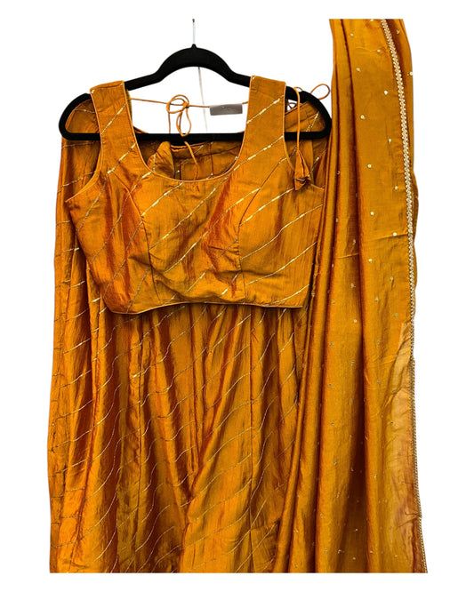 Amber Yellow -  Dupion Silk Lehenga Set - Size UK 12 (38" Bust) Adjustable to Size 14 - UK Stock - 24h Dispatch - AF2506 09TY25