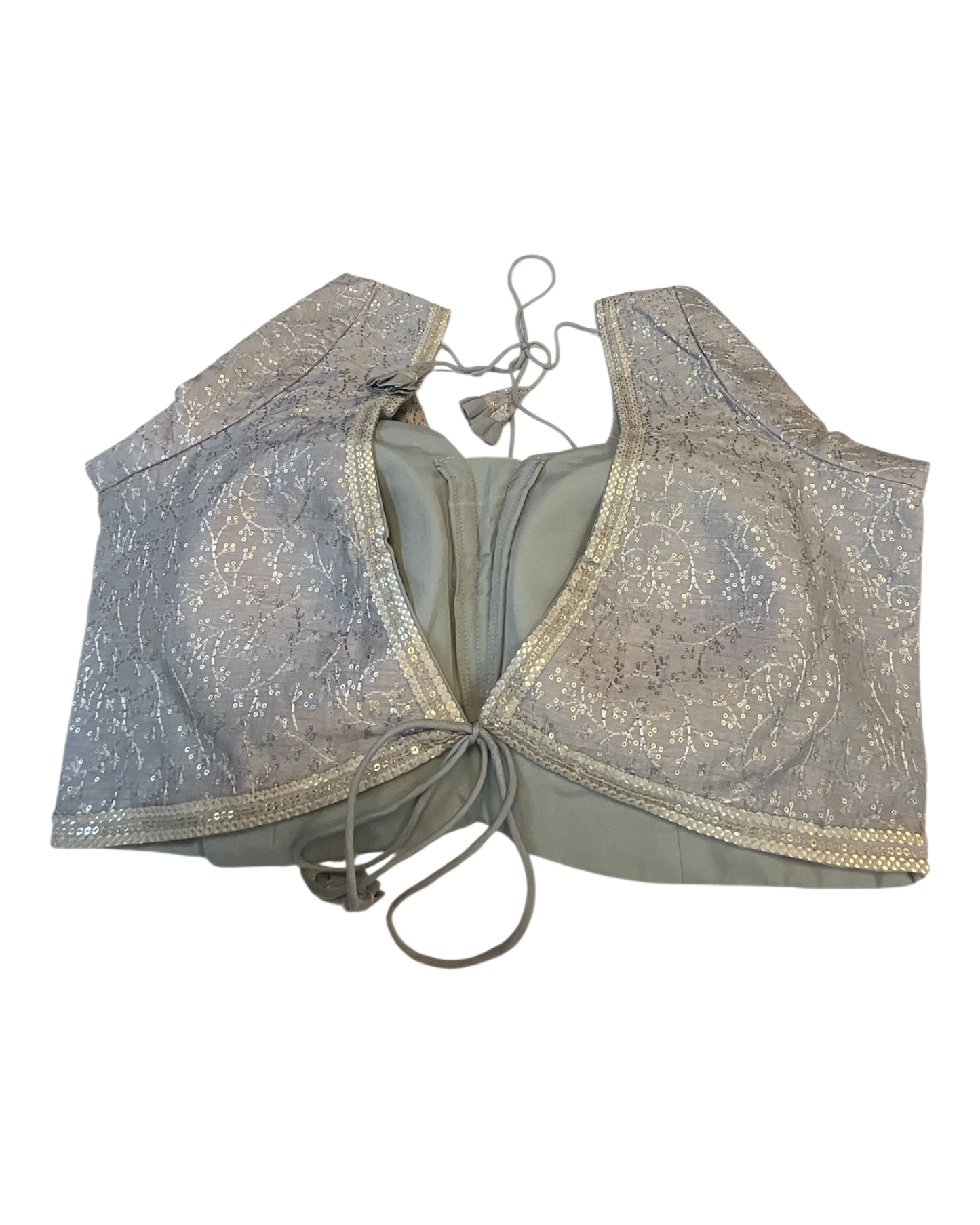 Size 40" / UK 14 - Silver Grey - Rich Silky Embroidered Saree blouse with cups - UK Stock - Quick Delivery - RNK - R885-KC