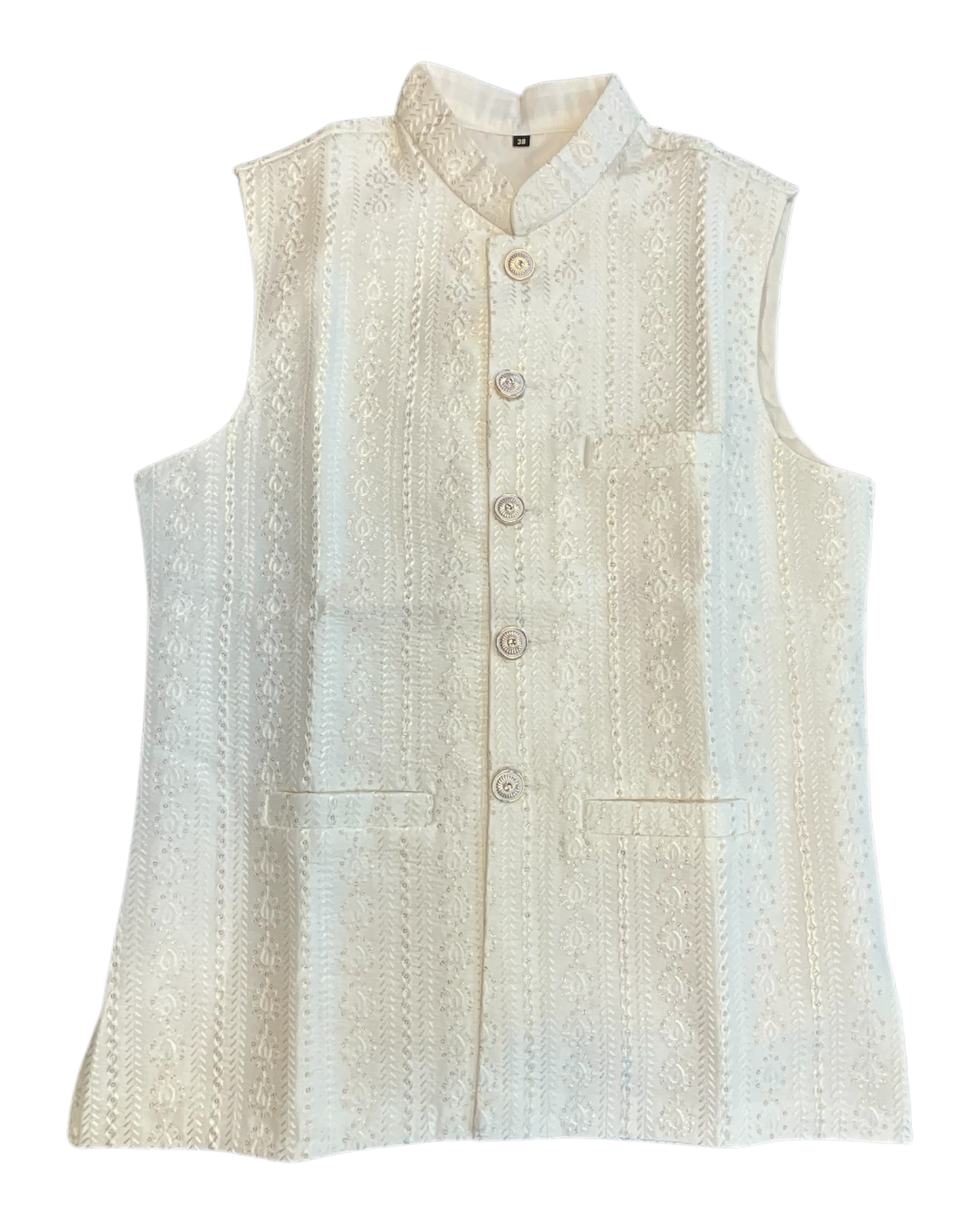 Off White / Cream - All Over Embroidered - Mens Indian Waistcoat - UK Stock - 24 hr Dispatch - KCS4089 06KC26