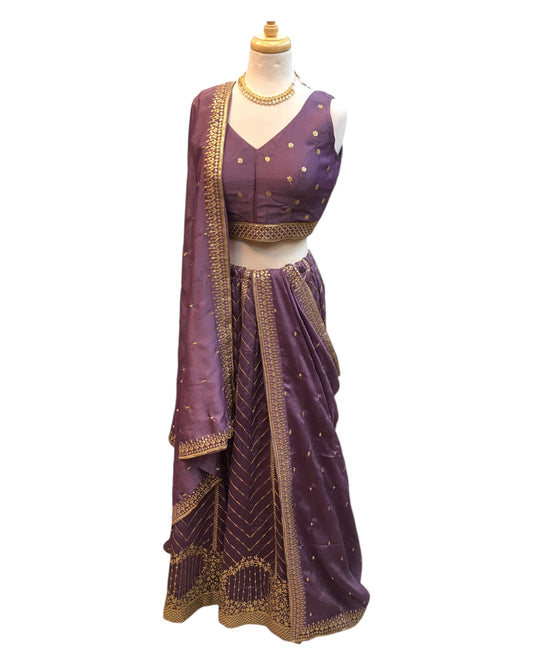 Lilac -  Dupion Silk Lehenga Set - Size UK 18 (44" Bust) plus Margin to Loosen  - UK Stock - 24h Dispatch - AF2501 JV 1224