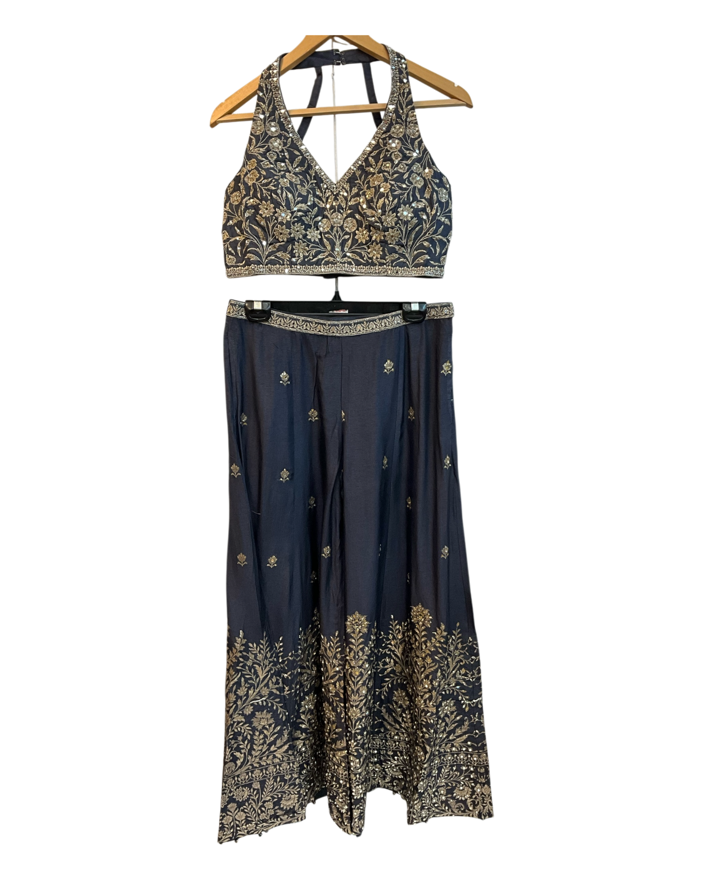 UK 12 / 38" - Navy Blue - Designer Ladies Indian Short Top Palazzo Trousers Suit - UK Stock - 2/3 days delivery - VMK COBRA CY