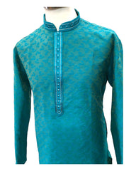 Turquoise Blue - Silky Self Brocade Mens Kurta Set - Wedding Sangeet Mehendi Haldi - SHU2308 KT 0923