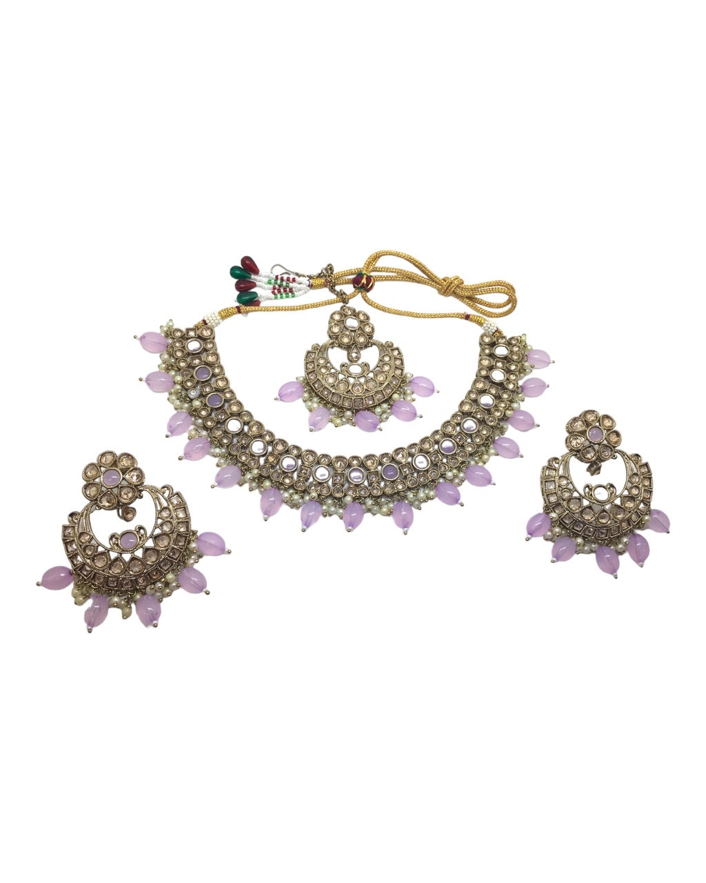 Lilac - Large Reverse Stone Choker Necklace set - Bollywood - Weddings - MNA922 H 0923