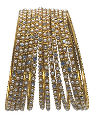 White Stones - Set of 12 Stone / Pearl Bangles - Antique Gold Finish (Pair) - JAN739 Vp 0923