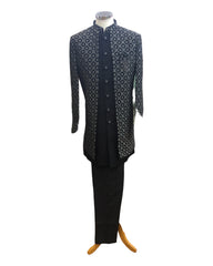 Stunning Double Layered Mens Black Sherwani - SHU2401 AY 0124