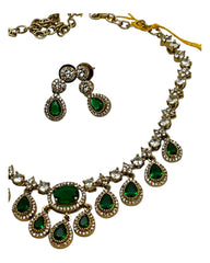 Green - Small - Antique Gold Finish Necklace Set with Earrings & - AE2521 08KK25