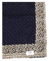 Navy Blue - Chiffon Crepe - Party Wear Embroidered Saree with Blouse Piece - SP2504012 KP