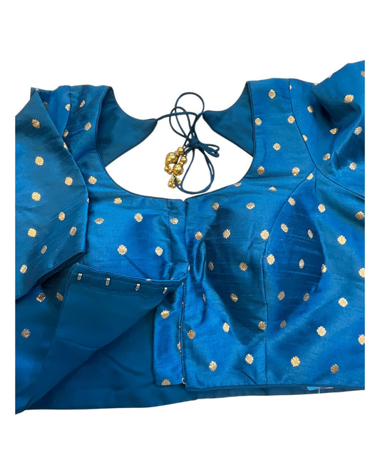 34", 38" & 42" - Fire Blue - Banarasi Brocade Saree / Lehenga Blouse -UK Stock - Quick Dispatch - X767 08Ap25