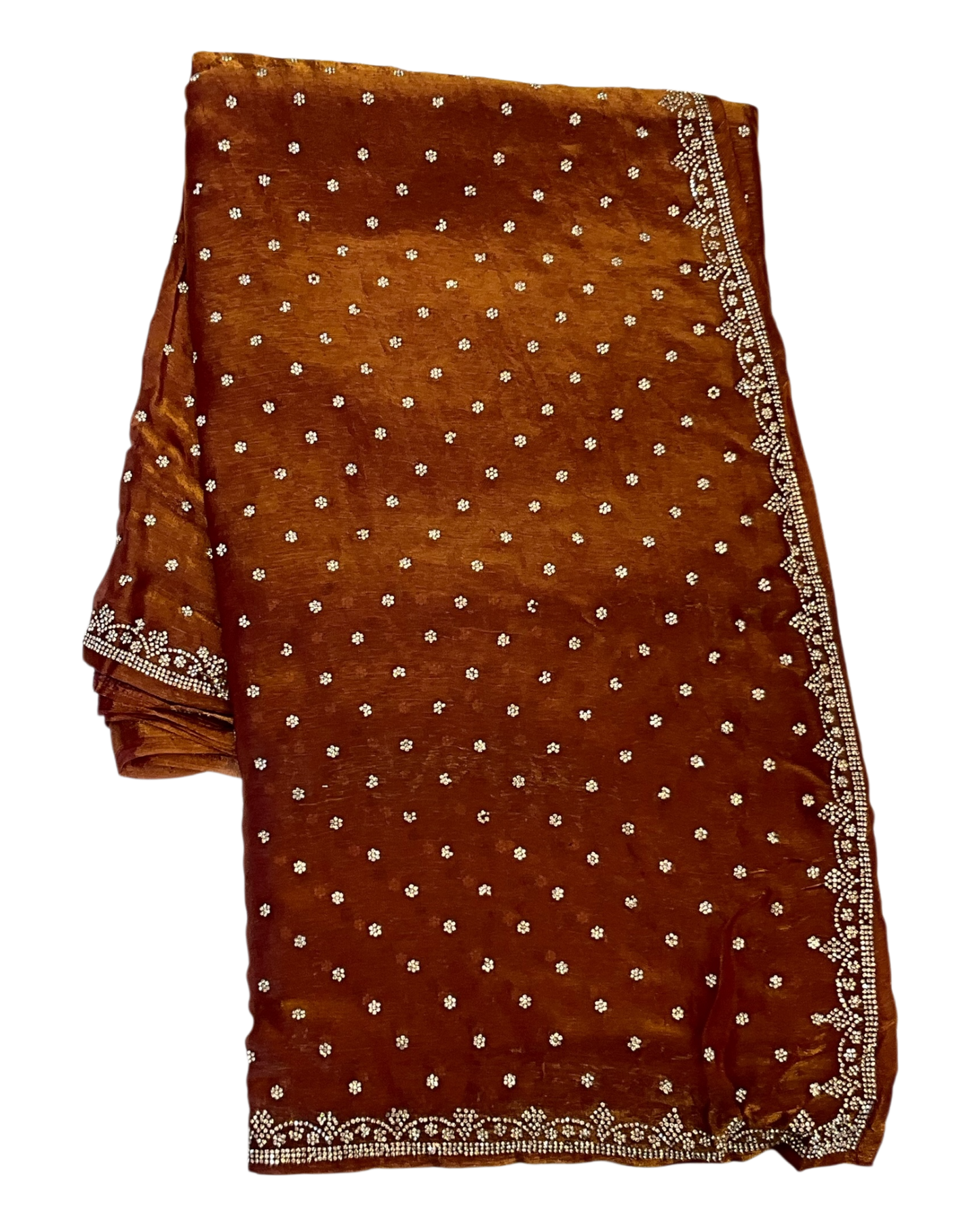 Burnt Orange / Rust - Rich Saree with Stone Work Border and Blouse Piece - UK stock - 24hr Dispatch - RS2501 TH