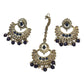 Navy Blue - Large Size Antique Gold Finish Necklace Set with Earrings - AV7783  11KK24
