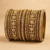 Clear White Stone and Pearl - Antique Gold Finish Bangles Set (Set of 18) - UK stock - SM, M, L, XL JAN2611 05P25