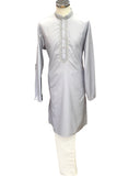 Light Grey - Cotton  Mens Kurta Set with Thread Embroidery- Sangeet Mehendi Haldi - KCS1038 KV 1123