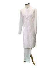 Rich / Leather Cotton Mens Indian Kurta set in White - for Sangeet, Mehndi, Eid Celebration (with smart trousers) - FILO 0822 KP
