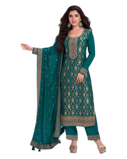 Teal / Green - Simple / Classy Silky Ladies Indian Salwar Suit with Rich Dupatta - Available in Sizes 10,14 & 18 - VF69182 TY 0924