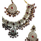 Maroon - Large - Antique Gold Finish Necklace Set with Earrings & Head Piece - AE2512 08KV25