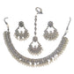 Clear - Silver Finish Necklace & Earrings Set - Bollywood - Weddings - KAJ1040 11KK24